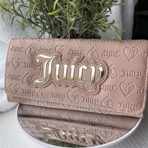 Juicy Couture Tan Flap Wallet NWT | Embossed Logo | Vegan Leather | Nude Clutch